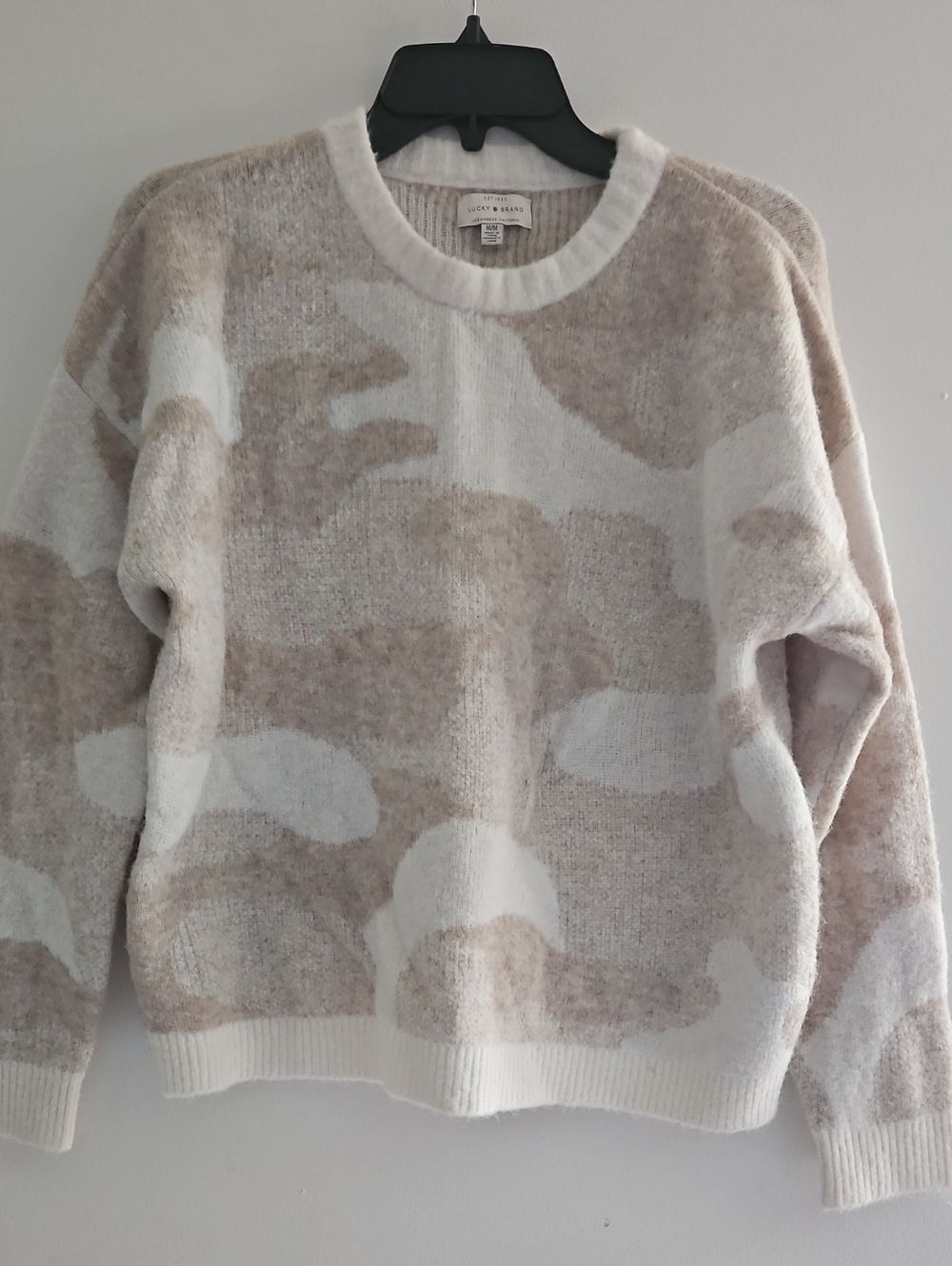 Lucky Brand Beige & White Camo Crewneck Sweater